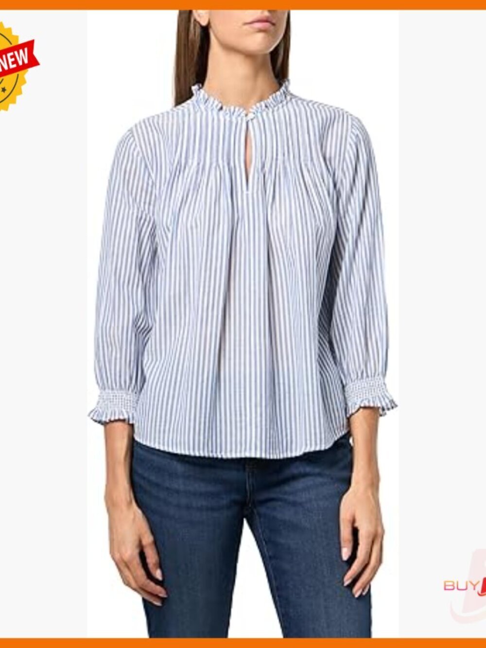 Lightweight 3/4 Sleeve Cotton Blouse Button Down Collarless Top